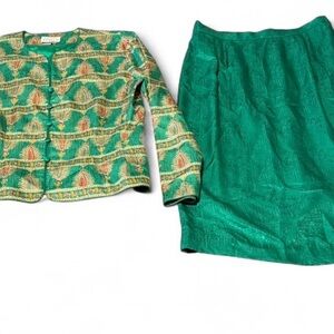 Adrianna Papell Green and Gold Jacket & Skirt Set